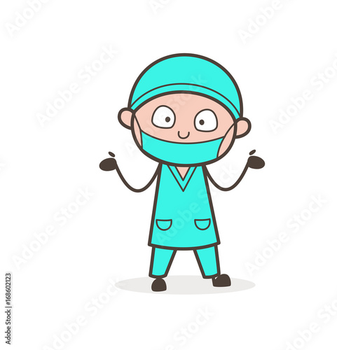 Surprised Surgeon Doctor Showing Empty Hands Vector