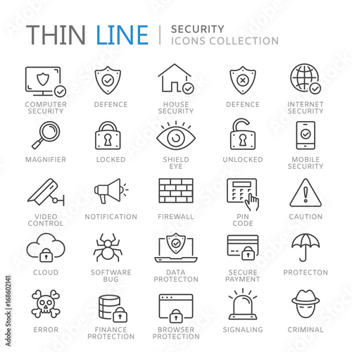 Collection of security thin line icons