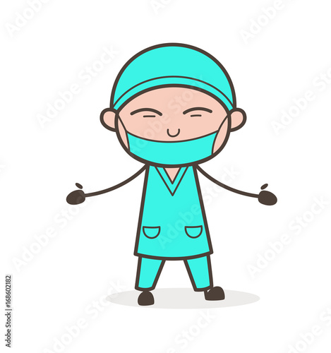 Cartoon Surgeon Showing Hands with Smiling Face Vector Illustration