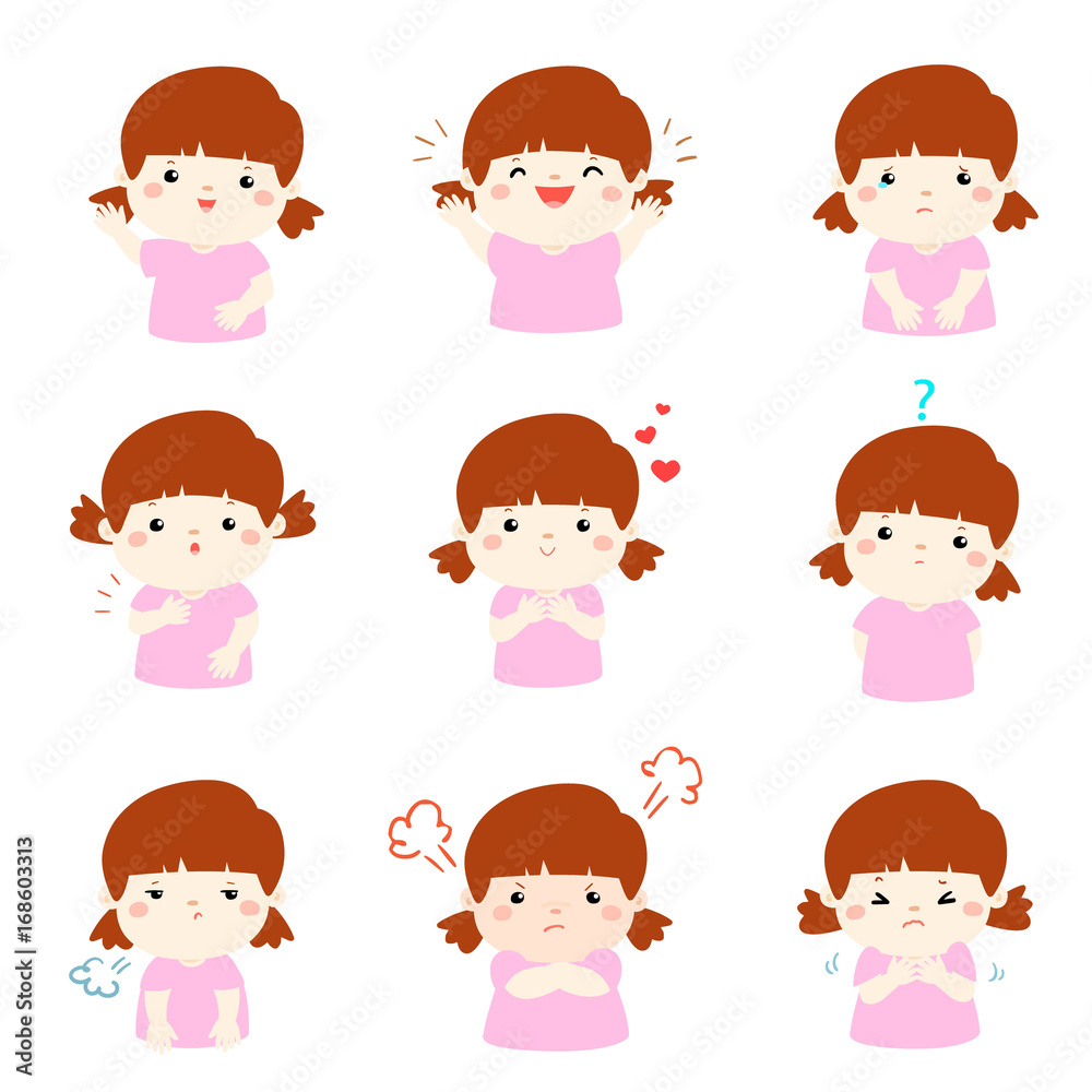 Variety girl face expression vector illustration. Variety girl face expression vector illustration.