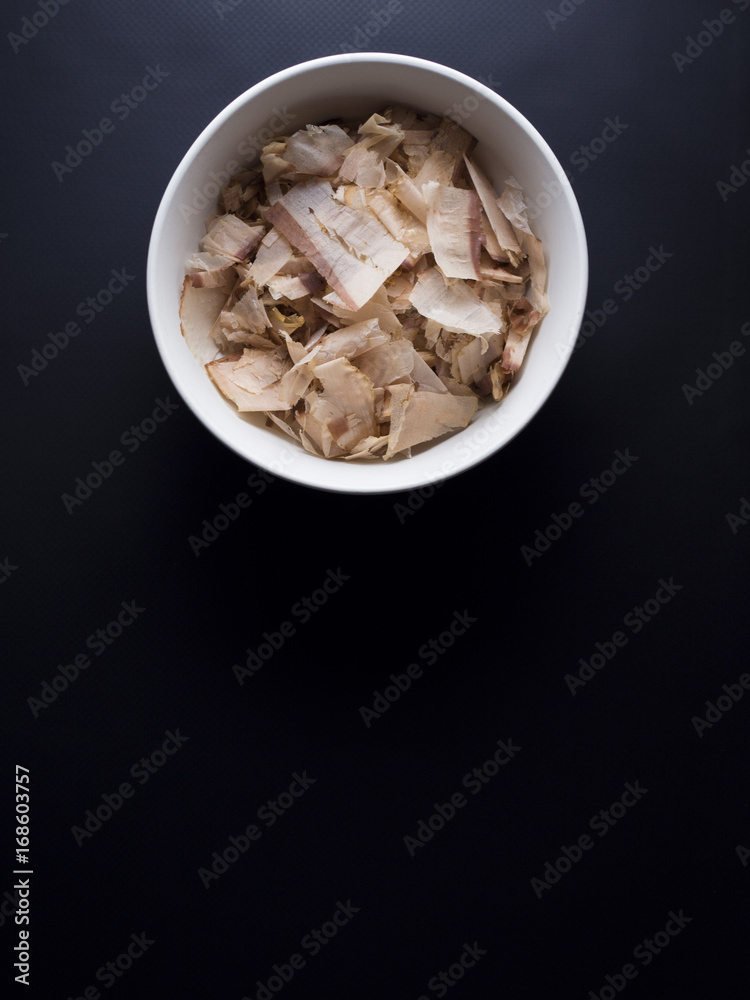 Bonito flakes made from dried, smoked and thinly shaved skipjack tuna