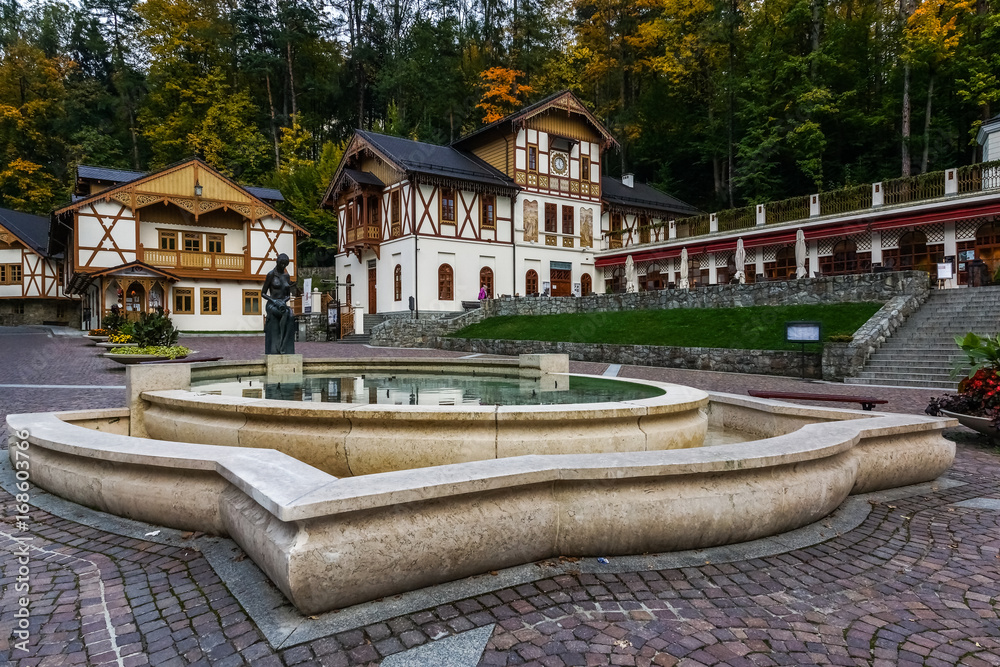 Historic buildings in Szczawnica city center, Pieniny, Poland