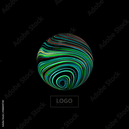 Abstract 3D sphere textured with swirled colorful lines.