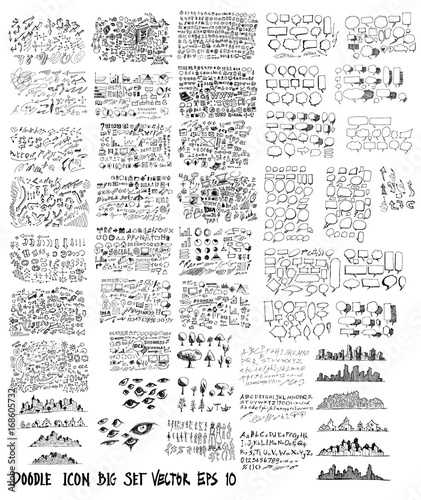 MEGA set of doodles. Super collection of speech, business, media, tree, building, house, arrow, info doodle eps10