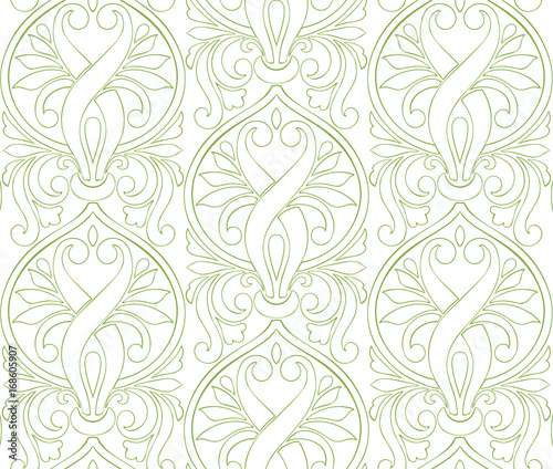 Greenery damascus seamless pattern background, illustration. Spring color 2017, wallpaper design, vintage decoration