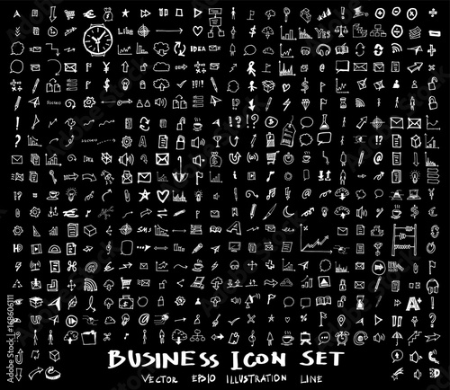 Business, marketing, finance hand draw sketch vector doodle icons set on blackboard eps10