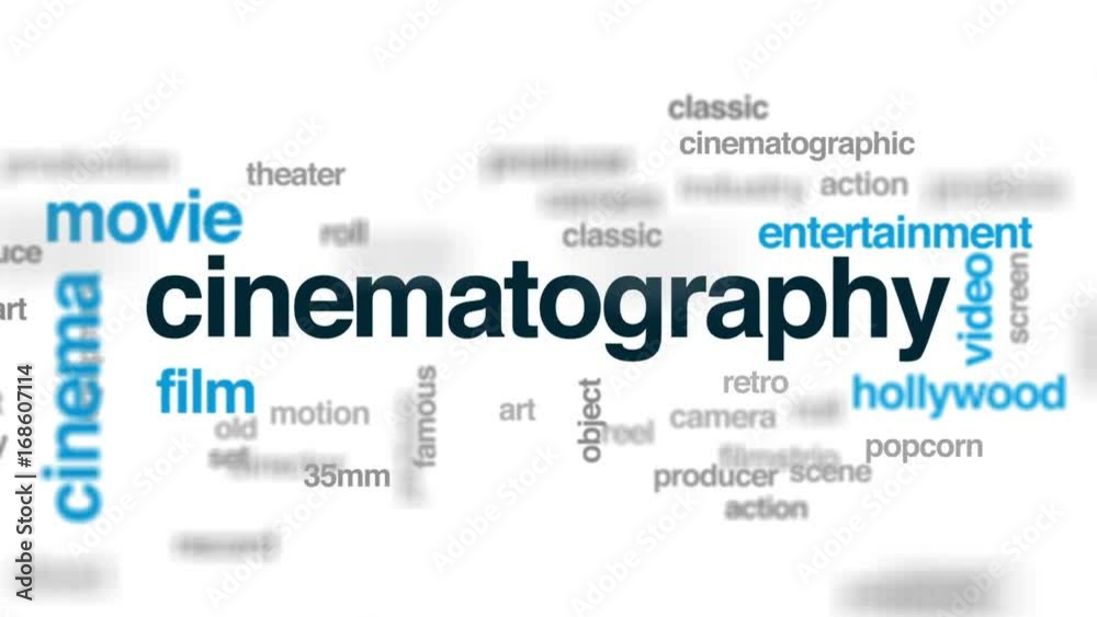 Cinematography animated word cloud, text design animation. Cinematography animated word cloud, text design animation.