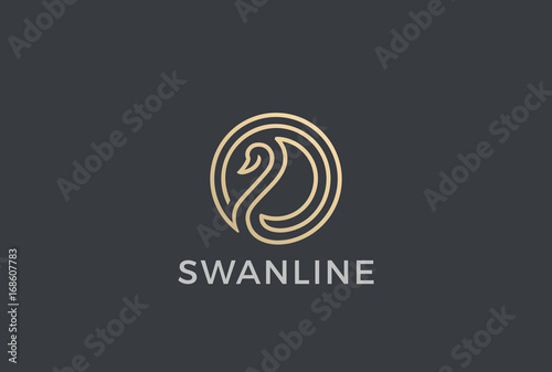 Fototapeta Naklejka Na Ścianę i Meble -  Swan Circle abstract Logo vector. Bird Luxury Fashion Cosmetics