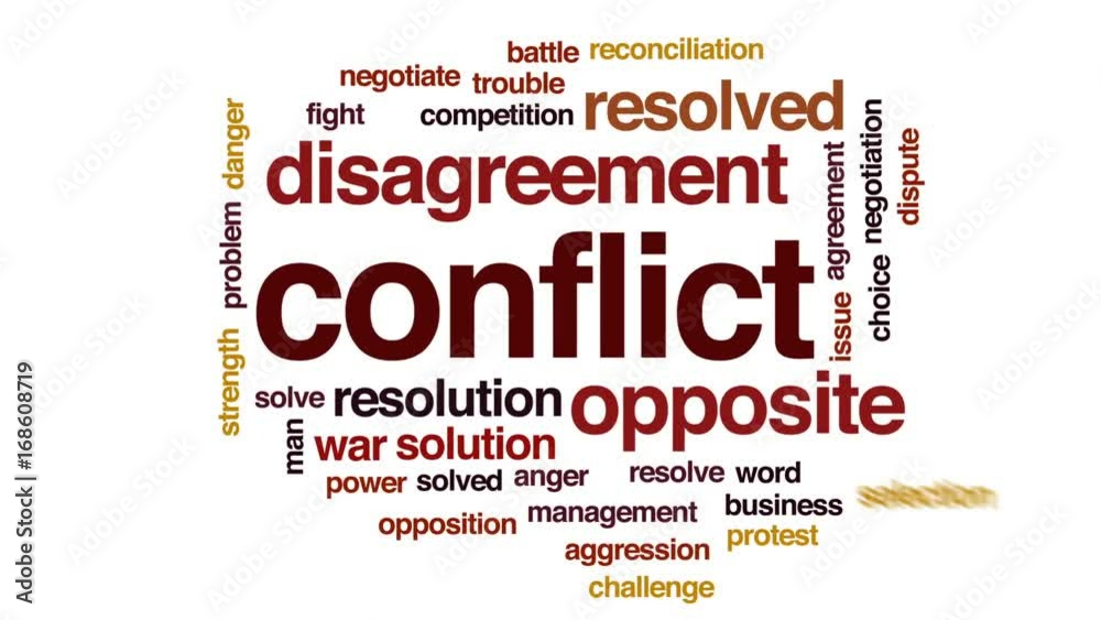 Conflict animated word cloud, text design animation. Conflict animated word cloud, text design animation.