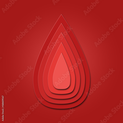 3d abstract paper cut illlustration of blood drop. Vector colorful template in carving art style.