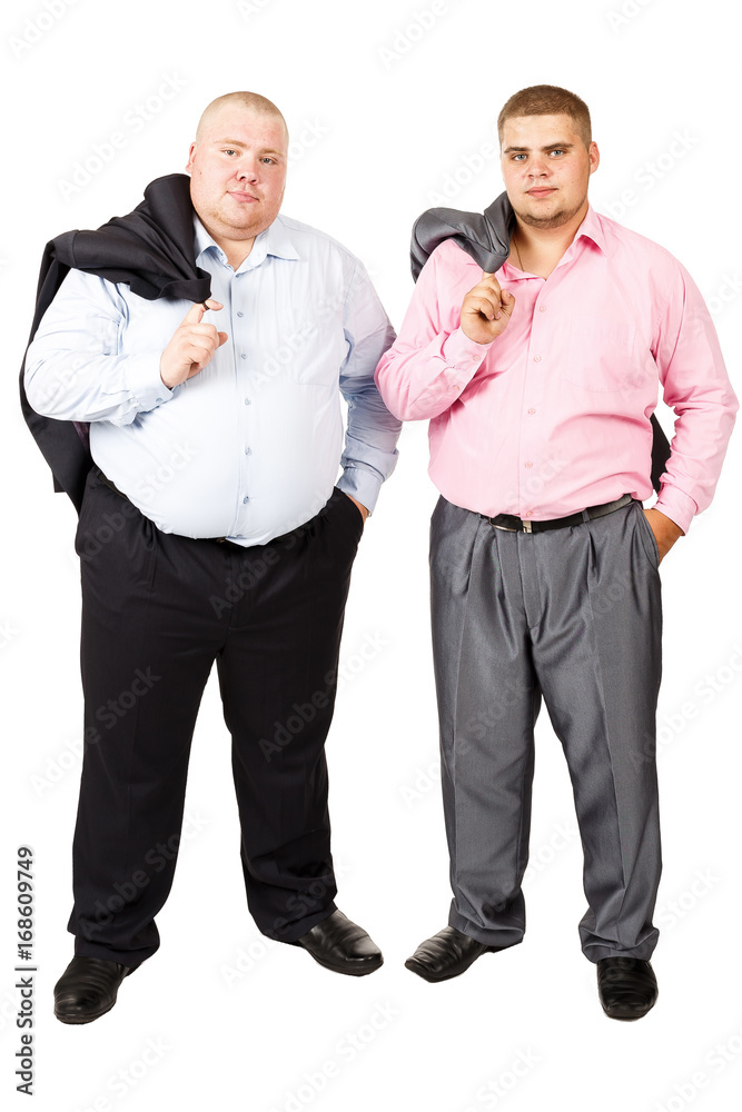 Stout Person. White isolated background. Fat man. Two fat man standing  belly a together on white background. Two fat guy in suits. Big guys Stock  Photo | Adobe Stock