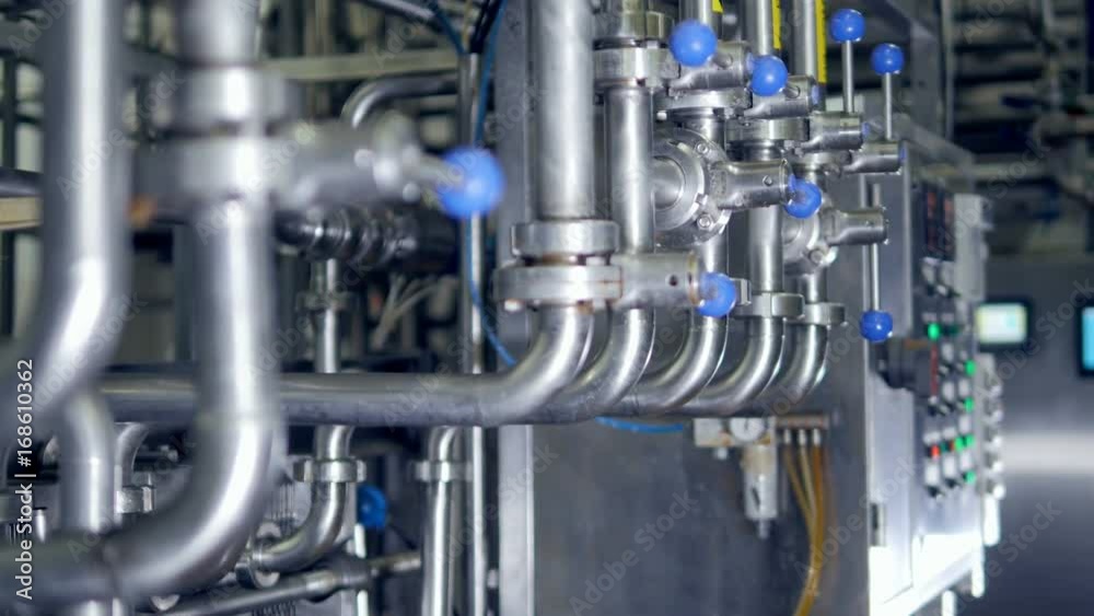 Plurality of pipelines, valves and faucets. 4K. Plurality of pipelines, valves and faucets. 4K.