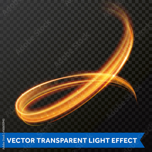 Light line gold swirl effect. Vector glitter light fire flare circle trace