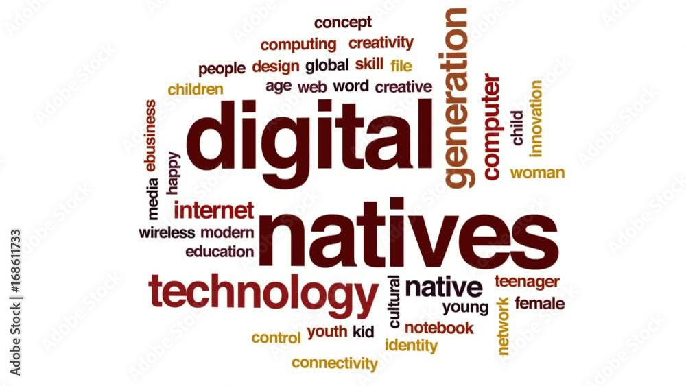 Digital natives animated word cloud, text design animation. Digital natives animated word cloud, text design animation.