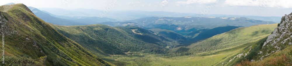 Panorama of the summer Ukrainian Carpathian mountains