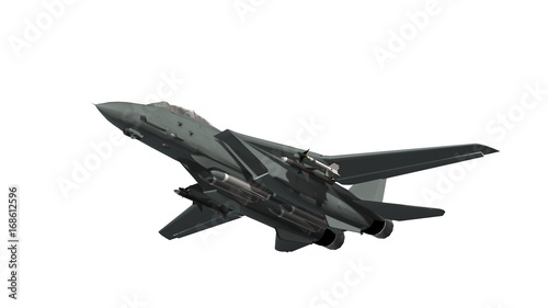 Valokuva armed military fighter jet in flight isolated on white background