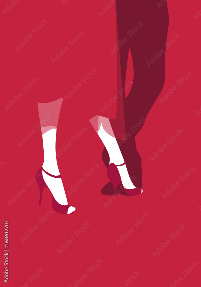 Tango dancers shoes and legs. Vector Illustration - obrazy, fototapety, plakaty 