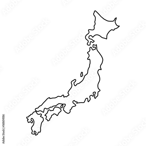 Japan map of black contour curves of vector illustration