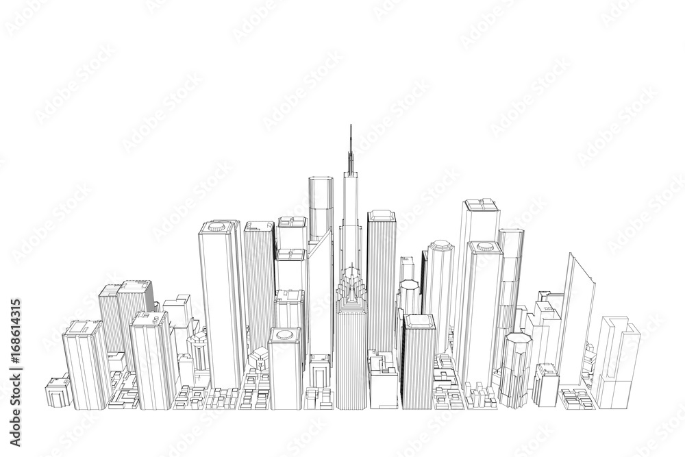 City. Isolated on white background. Sketch illustration.