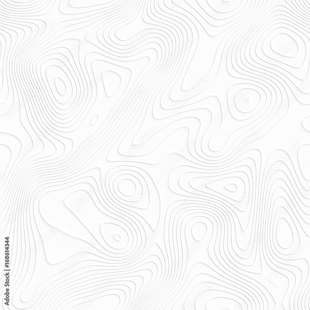 Abstract white topographic map. Seamless pattern.