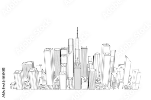 City. Isolated on white background. Sketch illustration.