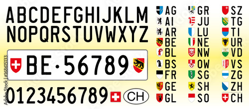 Switzerland car plate, letters, numbers and symbols