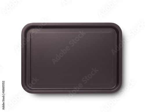 Empty baking tray with shadow for pizza close up top view isolated square. Mock up for design