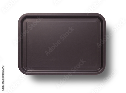 Empty baking tray with shadow close up top view isolated square. Mock up for design