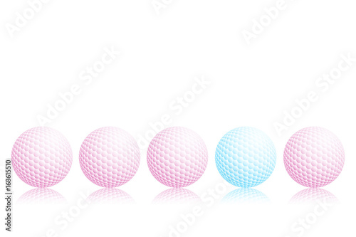 Pastel pink and blue golf ball on white background