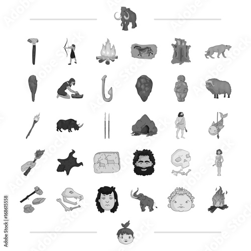 neolithic, prehistoric, hunting and other web icon in black style. mining, drawing, weapons icons in set collection. photo