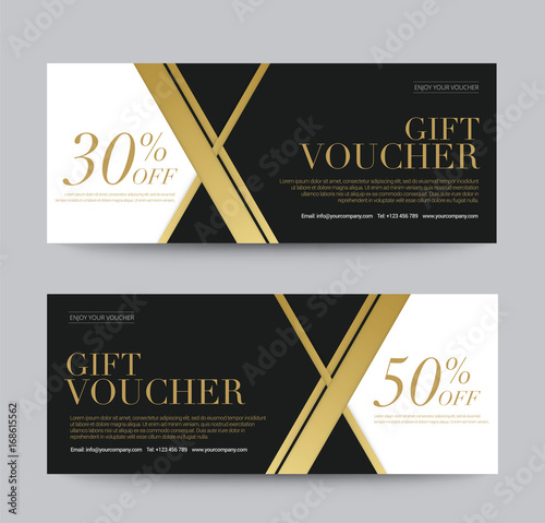 Gift Voucher Template Promotion Sale discount, Golden style black and white background, vector illustration