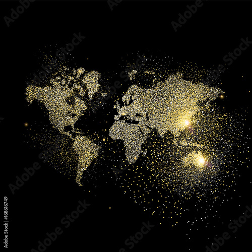 World map gold glitter art concept illustration