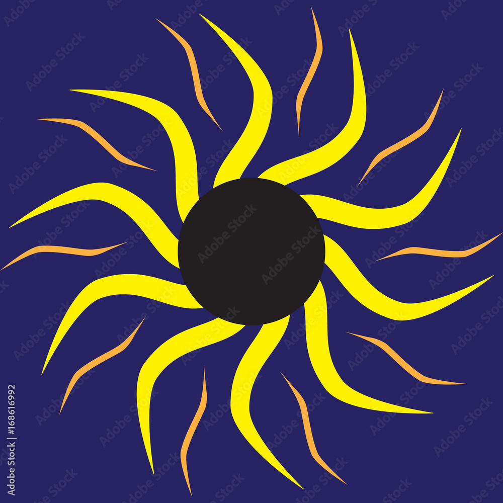 Vector illustration with a total eclipse. The moon covered the sun, only the solar corona is visible - a glow around the satellite of the Earth. Schematic illustration of the astronomical phenomenon Vector illustration with a total eclipse. The moon covered the sun, only the solar corona is visible - a glow around the satellite of the Earth. Schematic illustration of the astronomical phenomenon