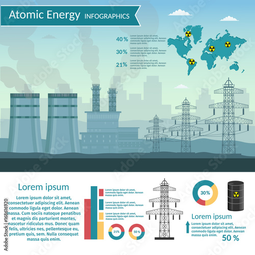 Nuclear power plant vector illustration for background infographics of atomic energy.