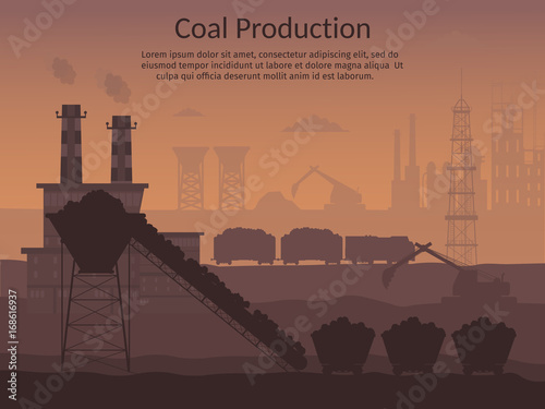 Coal mining industry and transportation set infographics elements isolated vector technics building