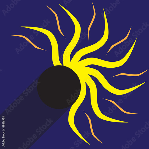 Vector illustration of a partial solar eclipse. The sun is half closed by the moon, which casts a shadow. The symbol can be used for printing or as an illustrative picture