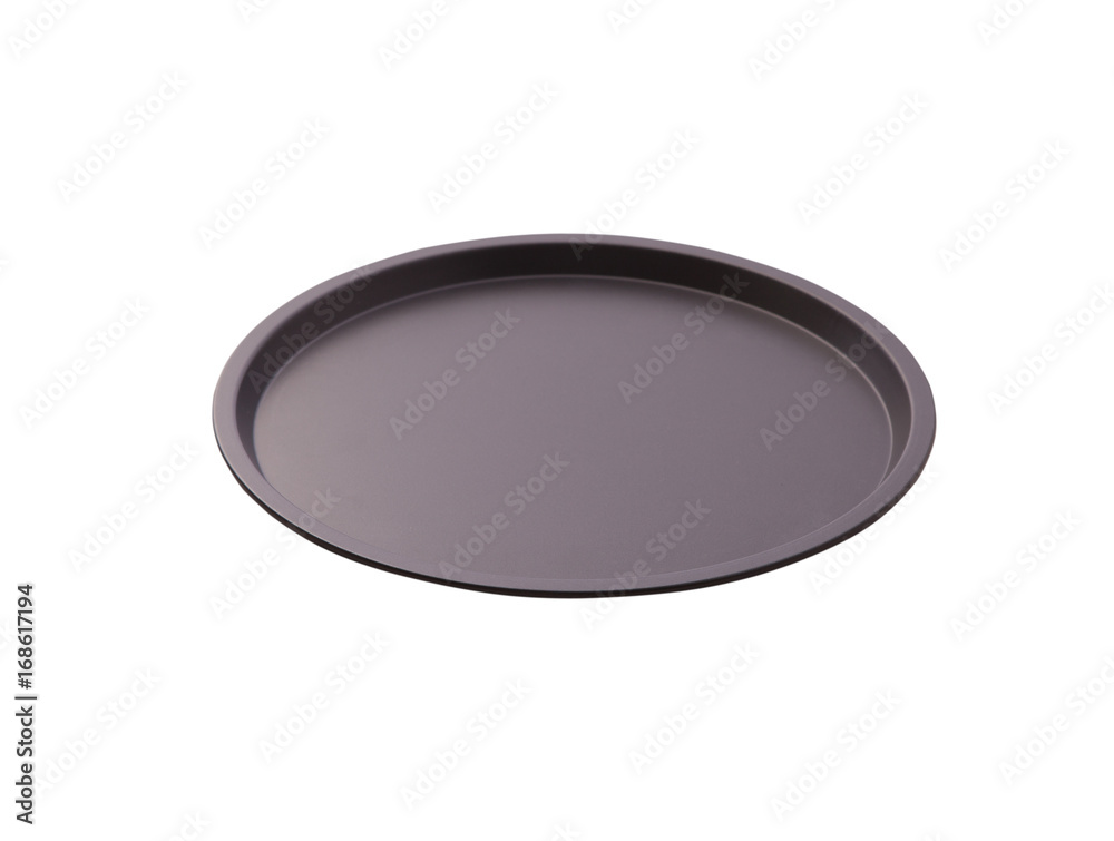 Empty baking tray for pizza isolated close up top view.