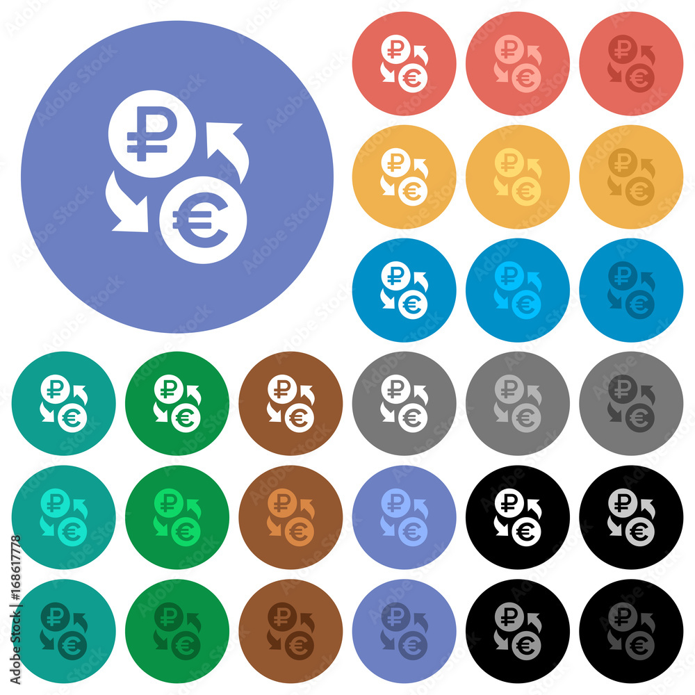Ruble Euro money exchange round flat multi colored icons