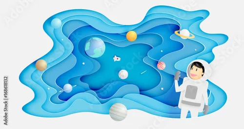 Obraz astronauta patrzy na planety 3d