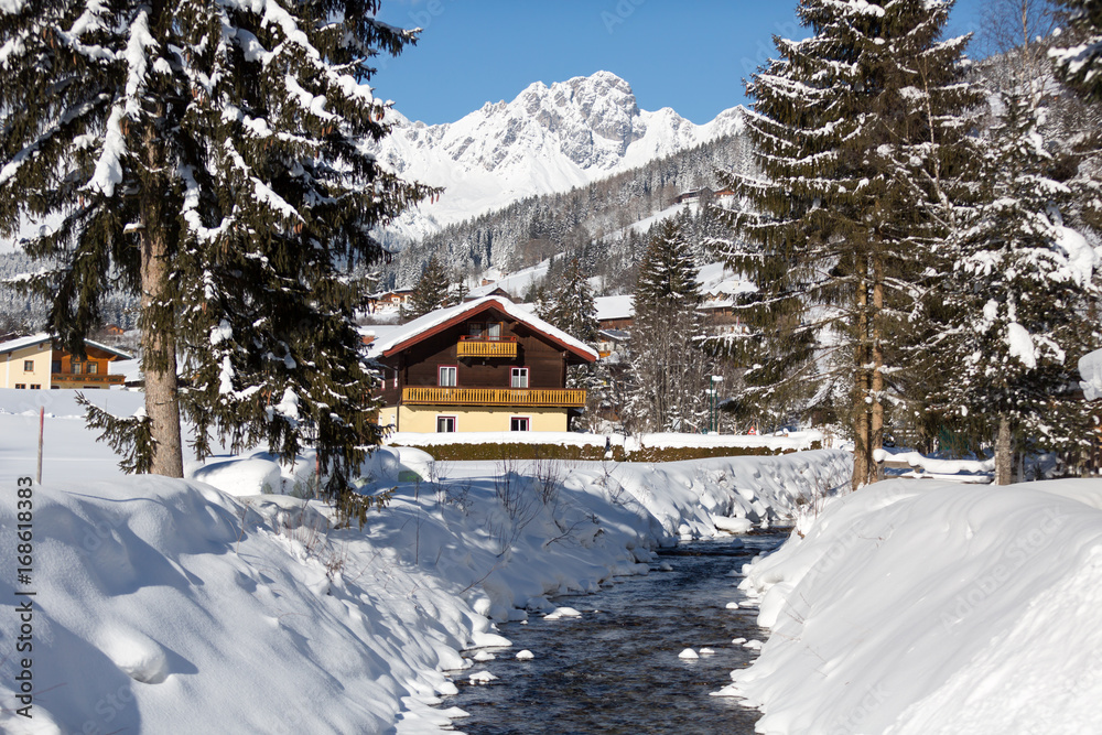 Beautiful winter scenery in Austrian alps