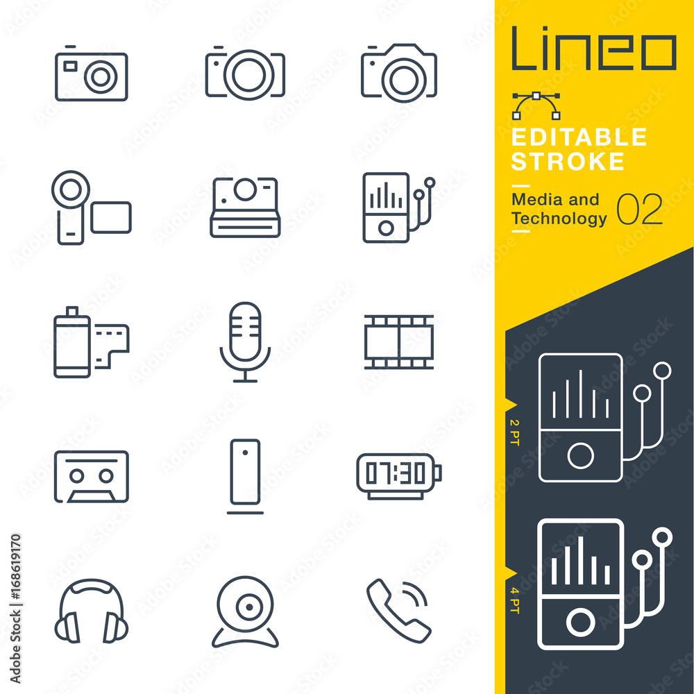 Lineo Editable Stroke - Media and Technology line icons
Vector Icons - Adjust stroke weight - Expand to any size - Change to any colour
