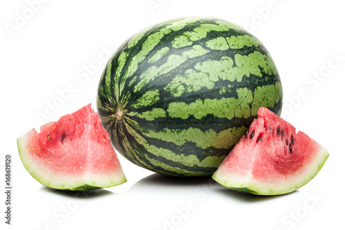 watermelon with slices standing isolated on white background