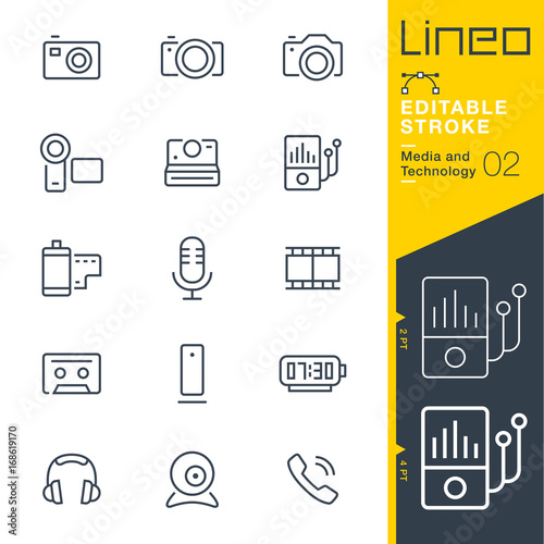 Lineo Editable Stroke - Media and Technology line icons
Vector Icons - Adjust stroke weight - Expand to any size - Change to any colour