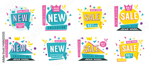 Sale banners. Bright and retro style. Cartoon vector illustration.