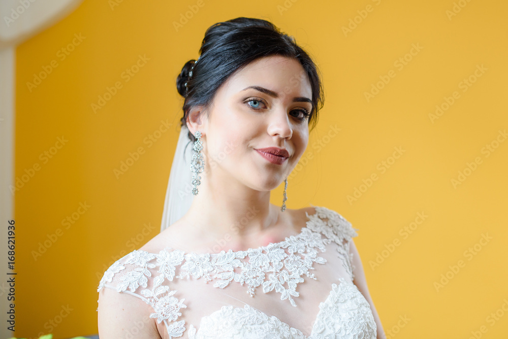 Radiant beautiful bride, portrait of a woman.  A big smile