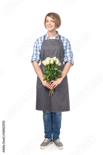 female floristi isolated on white background