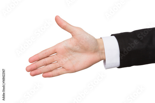 Male hand ready for handshake isolated on white