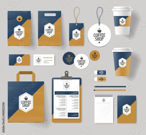 corporate branding identity mock up template for coffee shop and restaurant with card, menu, packaging,vector for editable