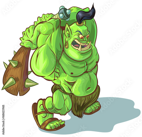 Vector Cartoon Troll Orc or Ogre with Raised Club