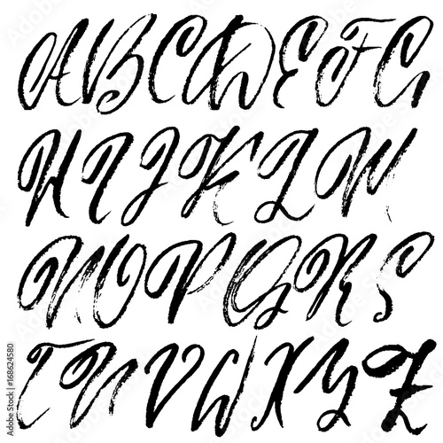 Hand drawn elegant calligraphy font. Modern brush lettering. Grunge style alphabet. Vector illustration. © anya babii